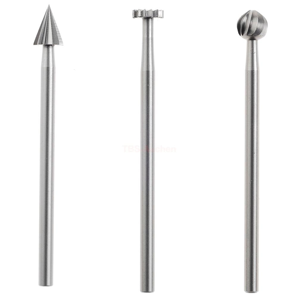 Fraise embout en acier wolfram-vanadium, 3 formes