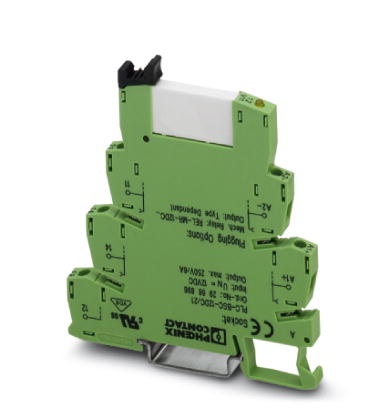 Interface PLC, comprend l'embase PLC-BSC.../21 avec connexion vissée et un relais miniature enfichable à contact de puissance, s