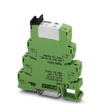 Interface PLC, comprend l'embase PLC-BSC.../21 avec connexion vissée et un relais miniature enfichable à contact de puissance, s