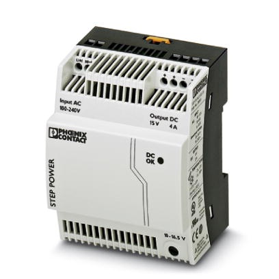 Alimentation pour profilé 15 V DC/4 A, à découpage primaire, monophasée.