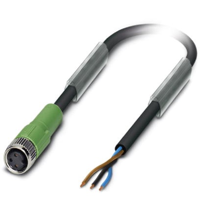 Câble pour capteurs/actionneurs, 3 pôles, PUR exempt d'halogène noir, connecteur femelle droit M8, sur extrémité non terminée, l