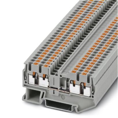 Bloc de jonction gris à technologie à ressort Push-In - sections nominales : 4mm² rigide ou souple sans embout / 2,5mm² avec emb