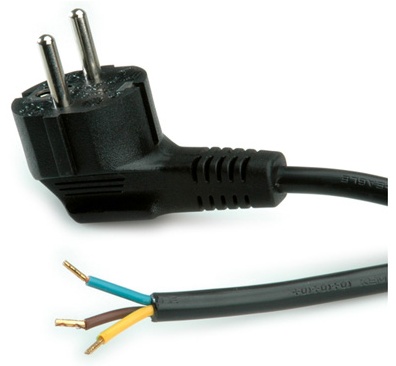 Câble; CEE 7/7 (E/F) mâle angulaire,cordons; 2,5m; noir; PVC, sortie fils nu